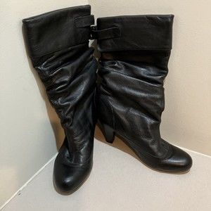 Steve Madden Womens Legion Slouch Boots Size 10 Black Leather Block Heel Buckle